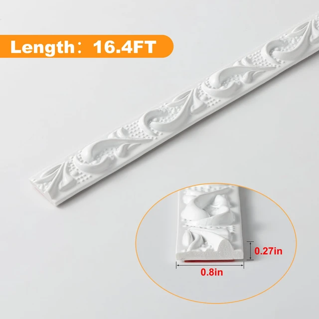 Alt view image 2 of 7 - White 0.8" x49.2FT Peel and Stick Crown Molding Trim (3 Pack) - Flexible Molding Trim for Wall Accents, Mirror Frames & Cabinet Edging