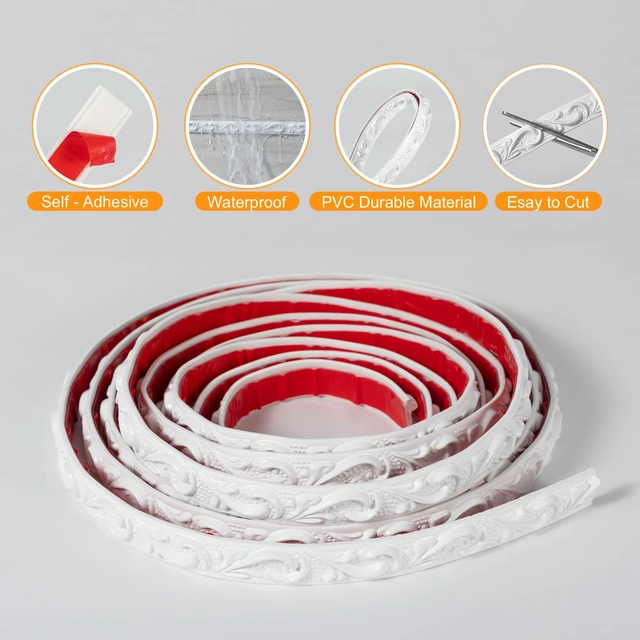 Alt view image 3 of 7 - White 0.8" x49.2FT Peel and Stick Crown Molding Trim (3 Pack) - Flexible Molding Trim for Wall Accents, Mirror Frames & Cabinet Edging