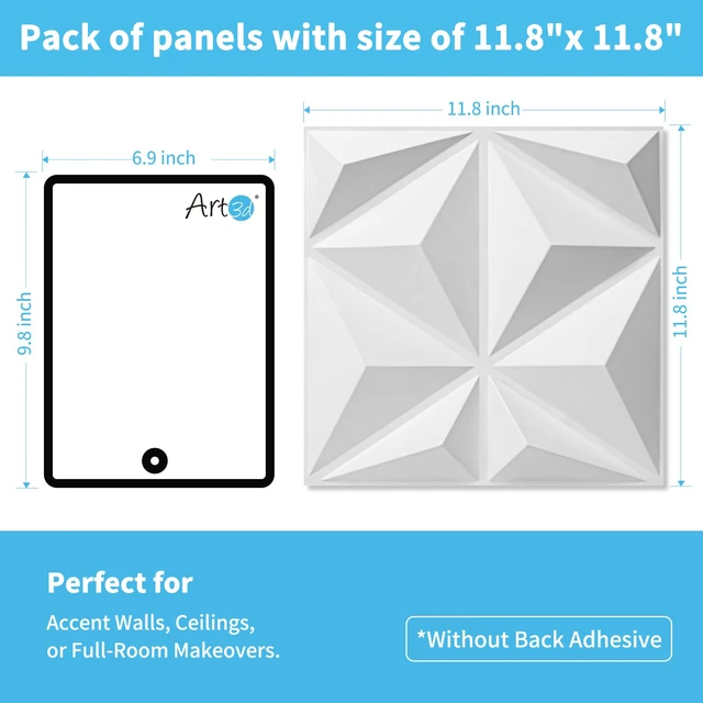 Alt view image 2 of 6 - 20 Pack Decorative 3D Wall Panels, 19 Sq.Feet PVC Interior Wall Décor, 11.8"x11.8", White