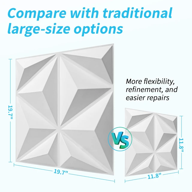 Alt view image 3 of 6 - 20 Pack Decorative 3D Wall Panels, 19 Sq.Feet PVC Interior Wall Décor, 11.8"x11.8", White