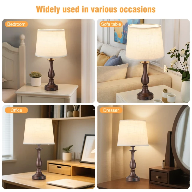 Alt view image 5 of 7 - Bedside Table Lamp Touch Control Bedroom Lamps with USB A + C Charging Port 3 Way Dimmable Touch Lamps for Nightstand Living Room Bedroom Dorm Home Office Reading, Set of 2 (White Shade & Brown Base)