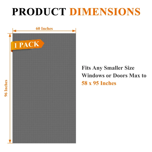 Alt view image 3 of 7 - Pet Proof Window&Door Screen Replacement Mesh, 60" W x 96" L, Black Best Vinyl Coated Polyester Material Dog Cat Resistant Heavy Duty, Adjustable Net Netting Curtain Wire Fits Any Smaller Size