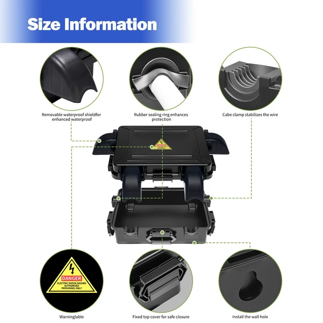 Alt view image 2 of 7 - Small Outdoor Electrical Box,IP54 Waterproof Extension Cord Cover 7.3*5.1*1.6 inch Weatherproof Connection Box w/4 Cable Entry Protect for Plug,Connector,Festive Light (2 PCS, Black)