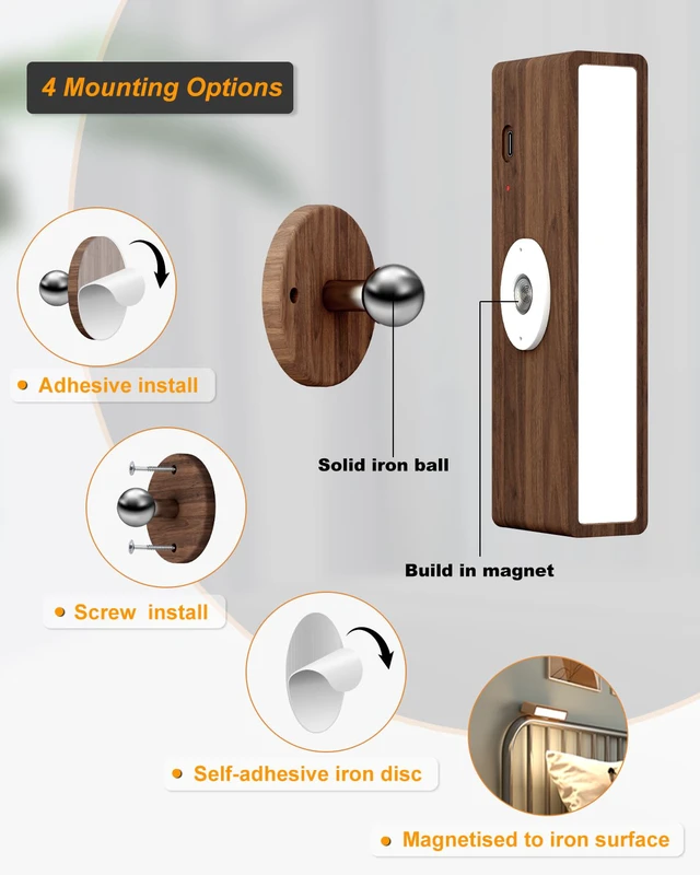 Alt view image 5 of 7 - Battery Operated Wall Sconces Set of 2,Rechargeable Wall Lights Wood,Stick On Wall Lights for Bedroom,Wall Mounted Bedside Reading Lamps Dimmable,Battery Powered Wall Lamp for Bedroom