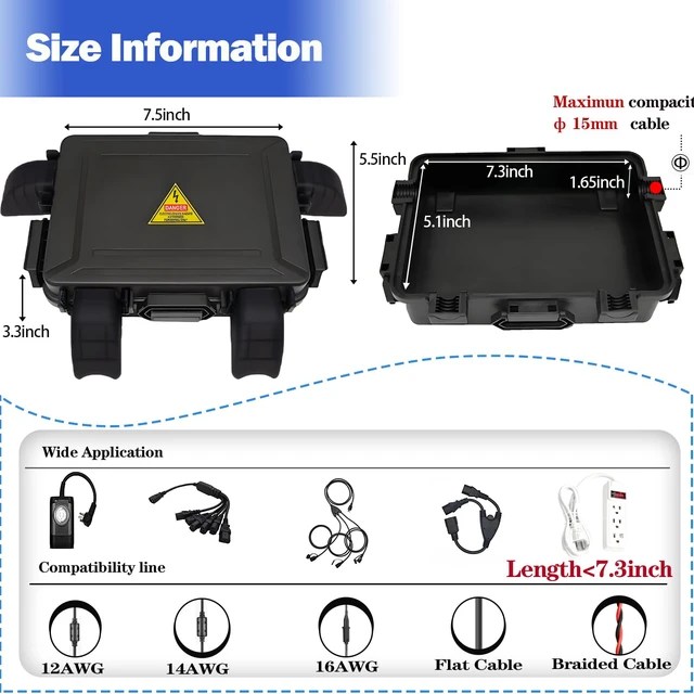 Alt view image 3 of 7 - Small Outdoor Electrical Box,IP54 Waterproof Extension Cord Cover 7.3*5.1*1.6 inch Weatherproof Connection Box w/4 Cable Entry Protect for Plug,Connector,Festive Light (2 PCS, Black)
