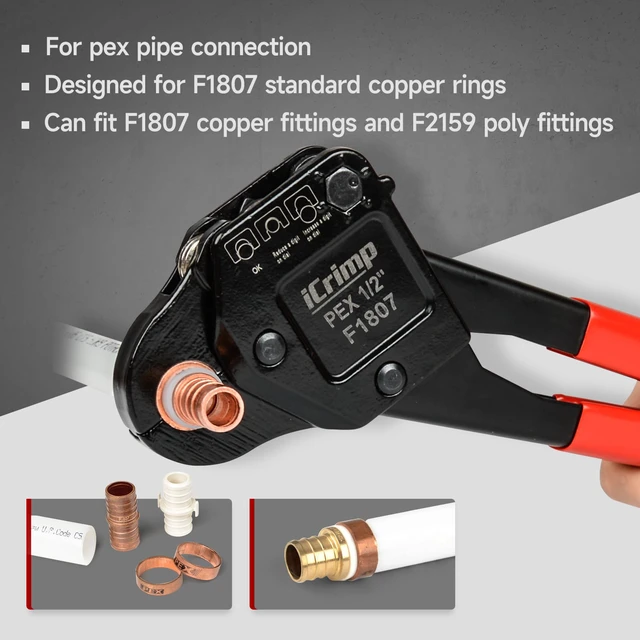 Alt view image 5 of 7 - iCrimp Angle Head F1807 PEX Pipe Crimping Tool for 1/2-inch Copper Rings Angle Single PEX Crimper, Suitable for Tight Spaces