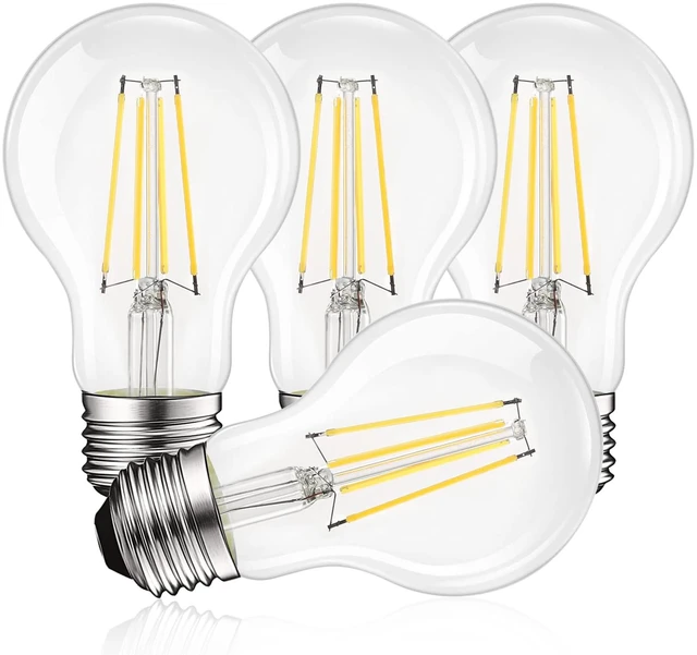 Main image of Vintage A19 LED Light Bulbs 60W Equivalent, 5000K Dimmable (4 Pack) Bright White, 800 Lumens, Standard LED Edison Bulb 8W, UL Listed, E26 Base, Damp Rated, 330° Beam Angle, 10,000-Hour Life