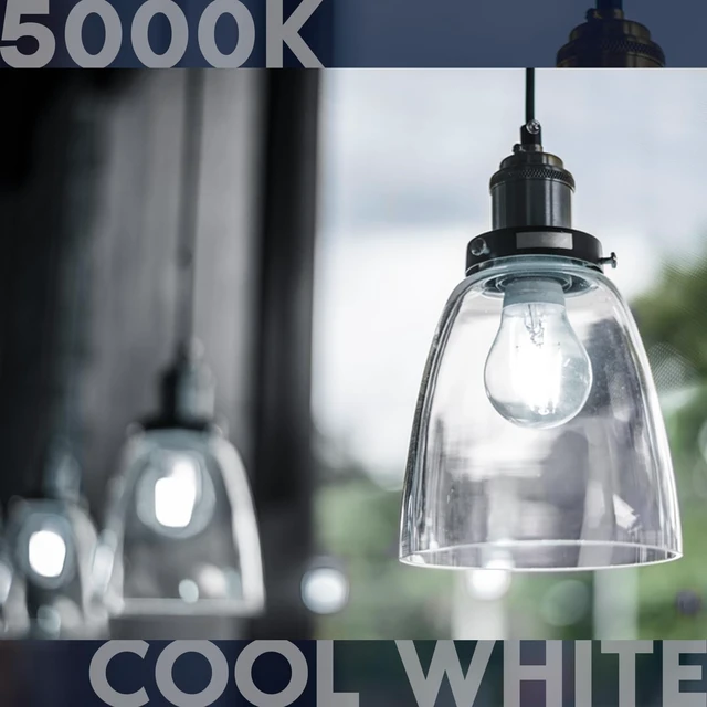 Alt view image 2 of 7 - Vintage A19 LED Light Bulbs 60W Equivalent, 5000K Dimmable (4 Pack) Bright White, 800 Lumens, Standard LED Edison Bulb 8W, UL Listed, E26 Base, Damp Rated, 330° Beam Angle, 10,000-Hour Life