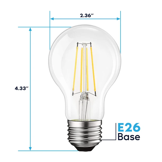 Alt view image 3 of 7 - Vintage A19 LED Light Bulbs 60W Equivalent, 5000K Dimmable (4 Pack) Bright White, 800 Lumens, Standard LED Edison Bulb 8W, UL Listed, E26 Base, Damp Rated, 330° Beam Angle, 10,000-Hour Life