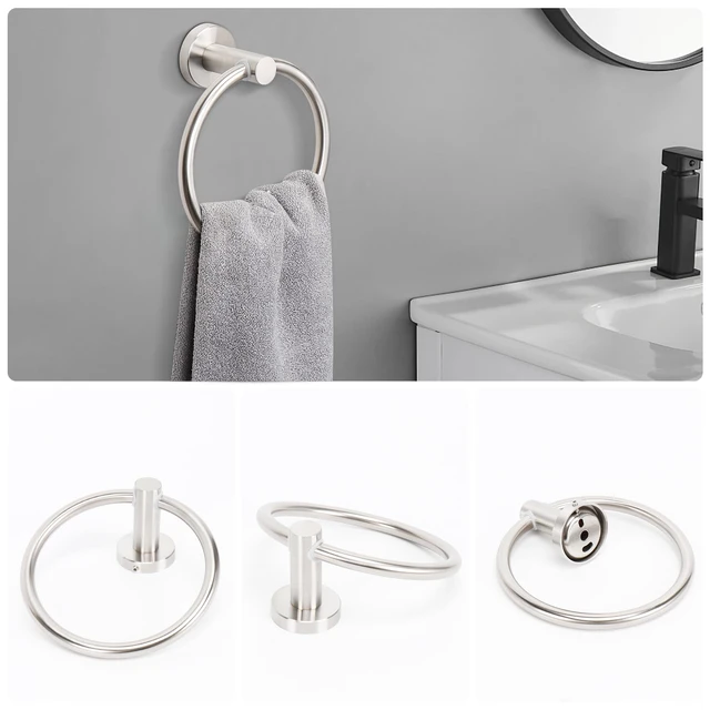 Alt view image 7 of 7 - 10 Pieces Bathroom Hardware Set SUS304 Thicken Stainless Steel-Towel Rack Kit Include 26" Towel Rod + Bath Towel Ring + Toilet Paper Holder + Robe Towel Hooks Bath Accessories (Nickel)