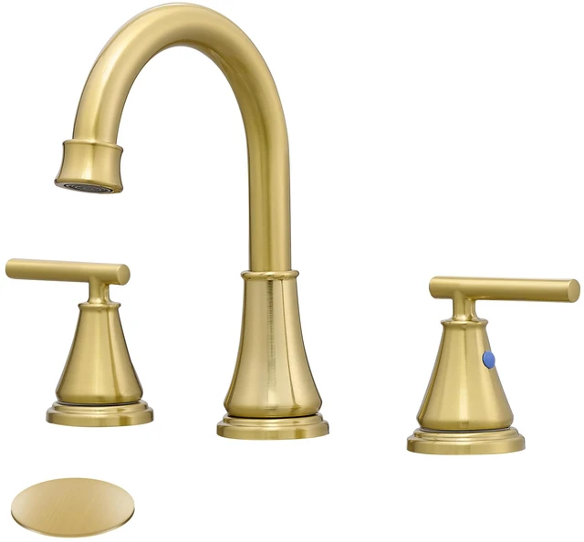 Main image of Widespread Bathroom Faucet 3 Hole, Brushed Gold Faucet with Pop-up Drain Multi-Certified Reliable Faucet with Detachable Faucet Aerator Widely Fits 6-16 inch 3-hole sinks