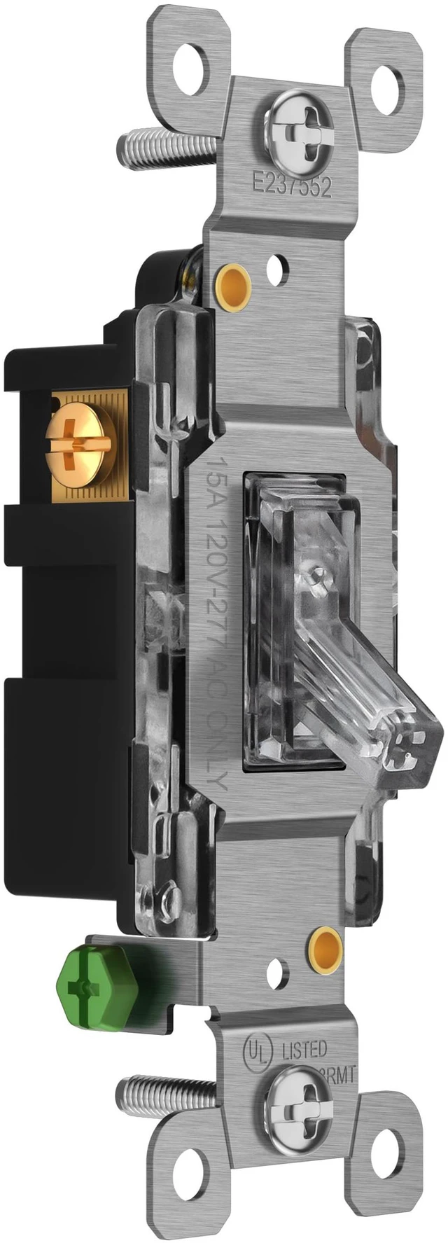 Alt view image 2 of 7 - 3-Way Illuminated Toggle Light Switch, 15 Amp, 10 Pack Clear toggle lighted switch, gentle orange glow from edges, dark-space navigation, UL Listed, easy to install, versatile use