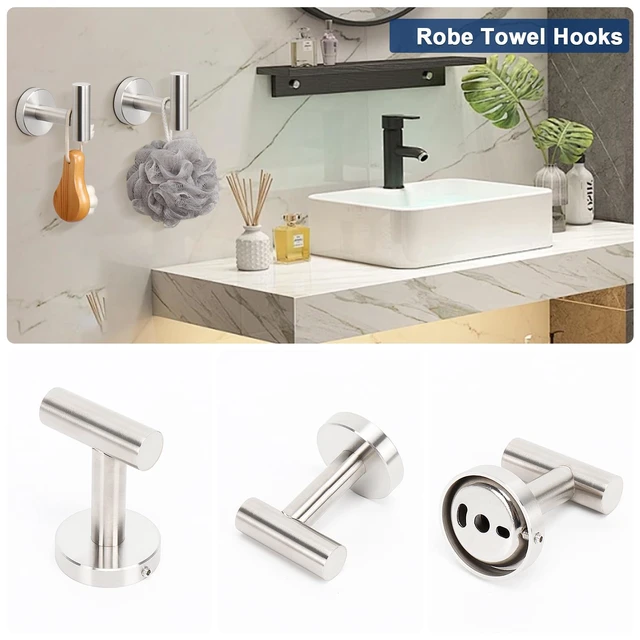 Alt view image 6 of 7 - 10 Pieces Bathroom Hardware Set SUS304 Thicken Stainless Steel-Towel Rack Kit Include 26" Towel Rod + Bath Towel Ring + Toilet Paper Holder + Robe Towel Hooks Bath Accessories (Nickel)