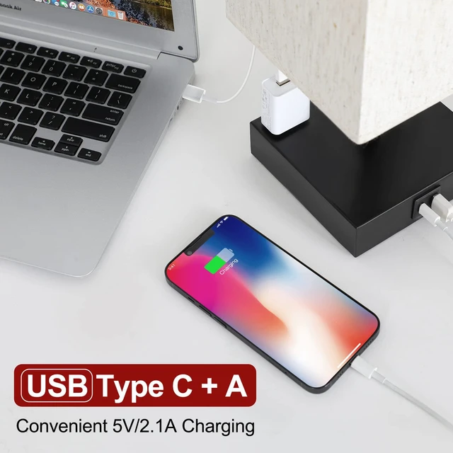 Alt view image 3 of 7 - Bedside Table Lamp for Bedroom - Touch Small Lamp with USB C+A Charging Ports & AC Outlets, 3 Way Dimmable Nightstand Light for Living Room (LED Bulb Included, Flaxen)
