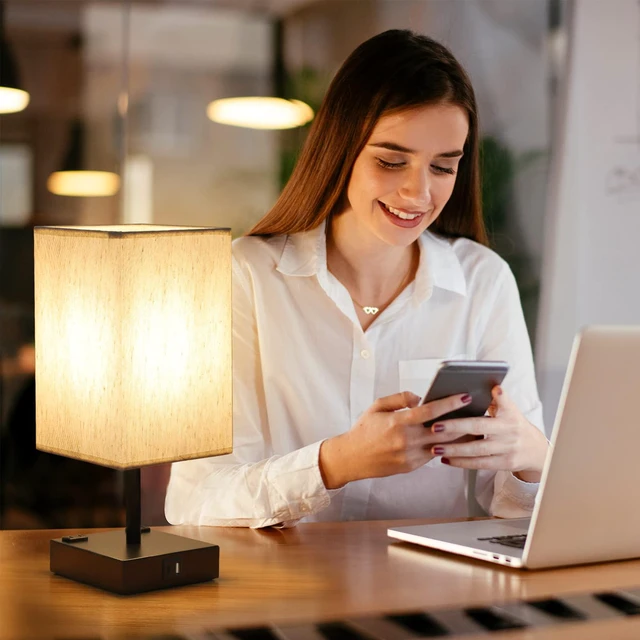 Alt view image 5 of 7 - Bedside Table Lamp for Bedroom - Touch Small Lamp with USB C+A Charging Ports & AC Outlets, 3 Way Dimmable Nightstand Light for Living Room (LED Bulb Included, Flaxen)