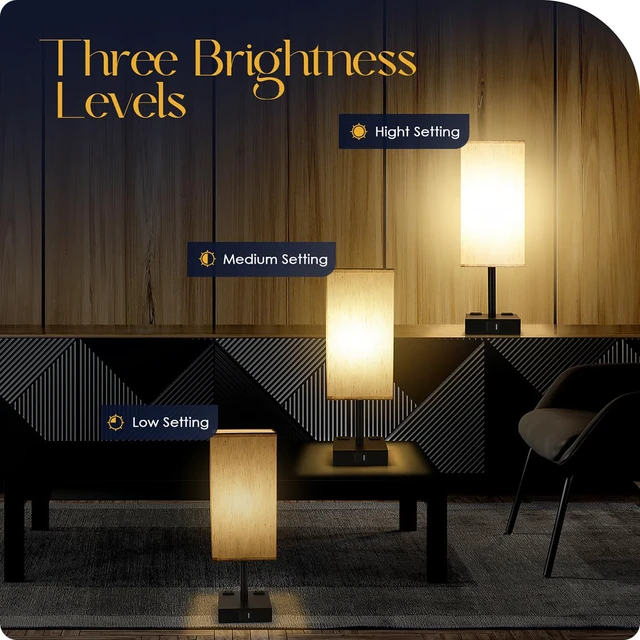 Alt view image 4 of 7 - Bedside Table Lamps Set of 2 - Touch Nightstand Lamp for Bedroom with USB C+A Charging Ports & AC Outlets, 3-Way Dimmable Desk Lamp Flaxen Fabric Shade for Living Room Office(Bulb Included)