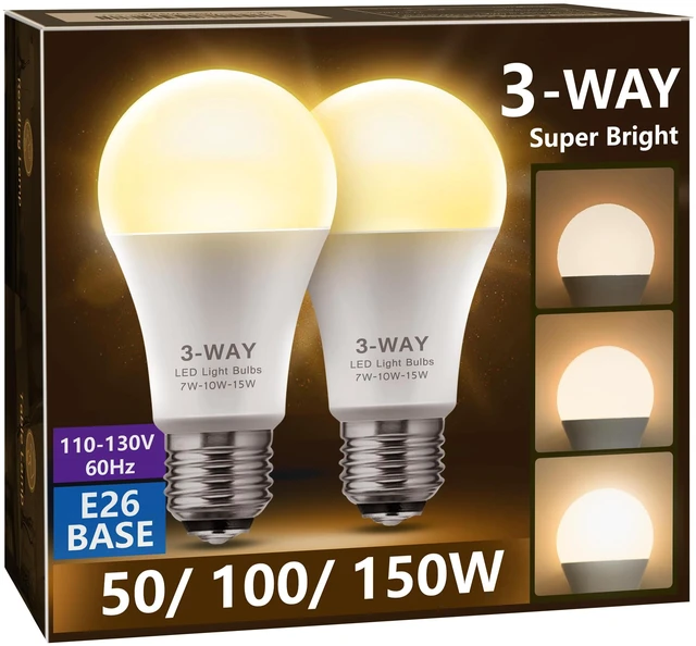 Main image of 3 Way LED Light Bulbs Soft White 3000K 50/100/150 Watt Equivalent 2 Pack A19 Three Way Bulbs, E26 Base 3-Way Light Bulbs for Indoor for Reading