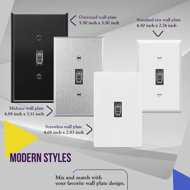 Alt view image 7 of 7 - 3-Way Illuminated Toggle Light Switch, 15 Amp, 10 Pack Clear toggle lighted switch, gentle orange glow from edges, dark-space navigation, UL Listed, easy to install, versatile use