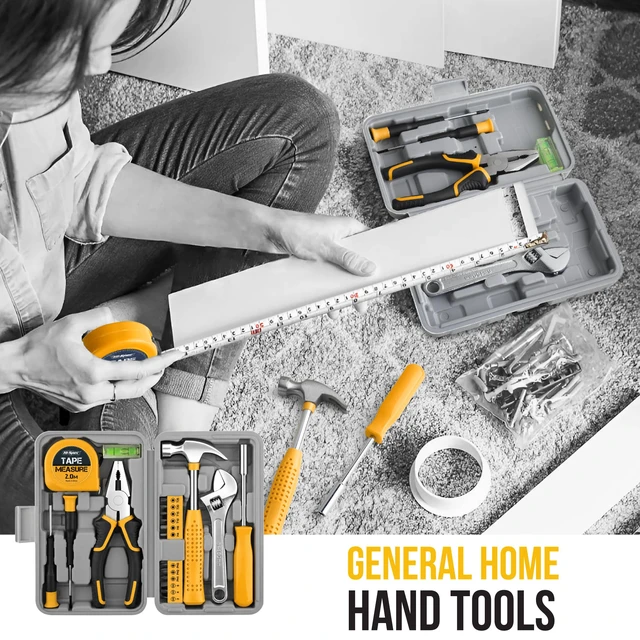 Alt view image 5 of 7 - Tool Set with Toolbox for Home, Office and DIY Repairs, Yellow 20pc, everyday fixes made easier, organized portable storage, beginner-friendly selection, apartment and office tasks, tidy