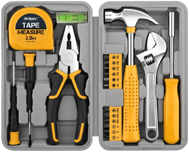 Main image of Tool Set with Toolbox for Home, Office and DIY Repairs, Yellow 20pc, everyday fixes made easier, organized portable storage, beginner-friendly selection, apartment and office tasks, tidy