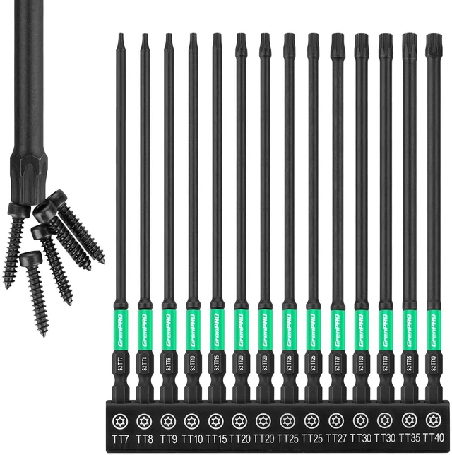 Main image of 6" Torx Bit Set 14pc TT7-TT40, S2 Steel Magnetic Screwdriver Bits Impact Driver Bit Set, CNC Machined Torx Bits Security Torque, Tamper Proof Torx Bit Set, Star Screwdriver Bits Sets