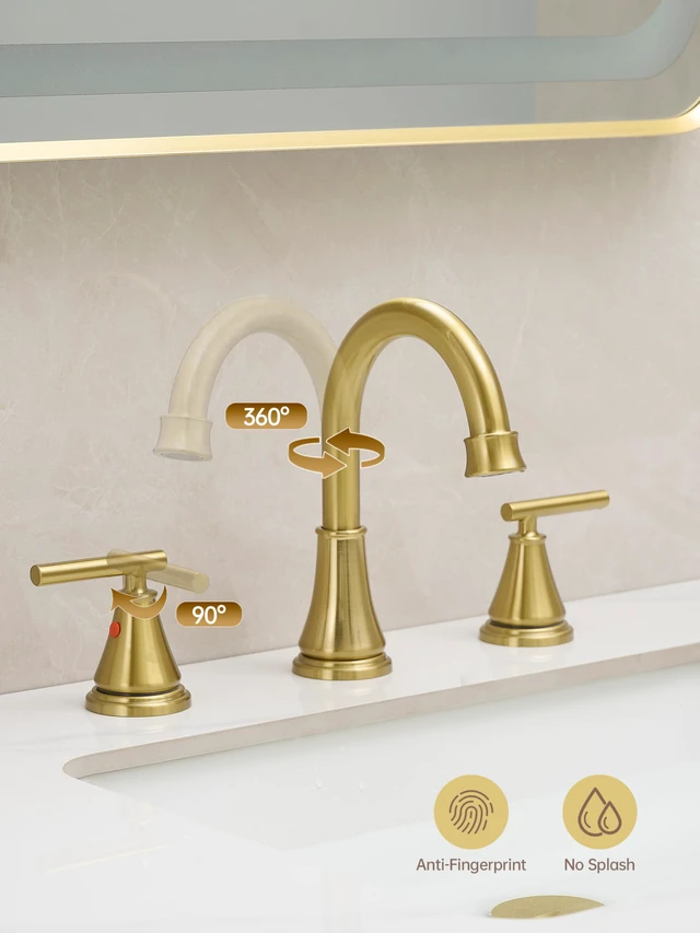 Alt view image 7 of 7 - Widespread Bathroom Faucet 3 Hole, Brushed Gold Faucet with Pop-up Drain Multi-Certified Reliable Faucet with Detachable Faucet Aerator Widely Fits 6-16 inch 3-hole sinks