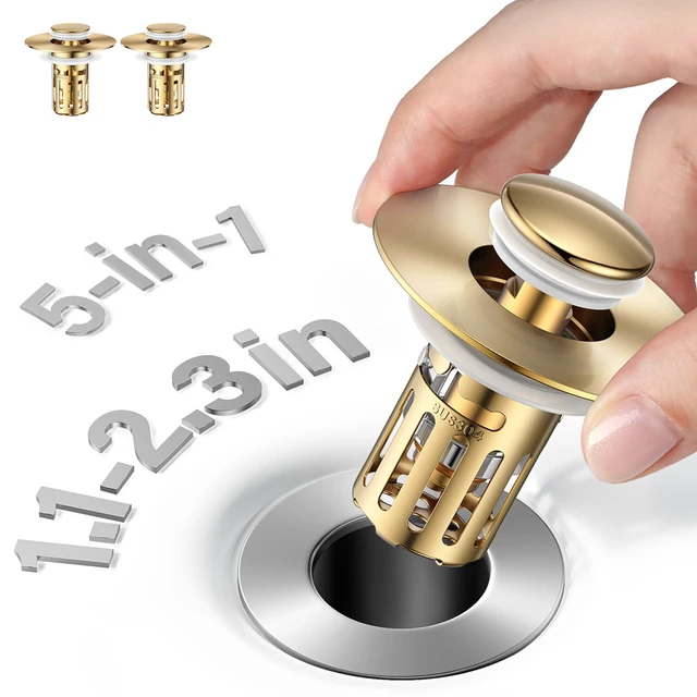 Alt view image 2 of 7 - Heavy-Duty All-Metal Sink Stopper & Drain Strainer for Bathroom, Anti-Clog Anti Drain Flies/Smell Blocking/Easy Cleaning/2-Pack/Dual Drainage Modes/Pop-Up Design/Fits 1.1"2.36" Drain