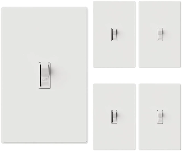 Main image of Single Pole Glossy Toggle Light Switch with Matte Mid Screwless Plate, 15A 120V, Toggle Framed AC Quiet Wall Switch, On/Off, Self-Grounding, Residential Grade, UL (5 Pack, White)
