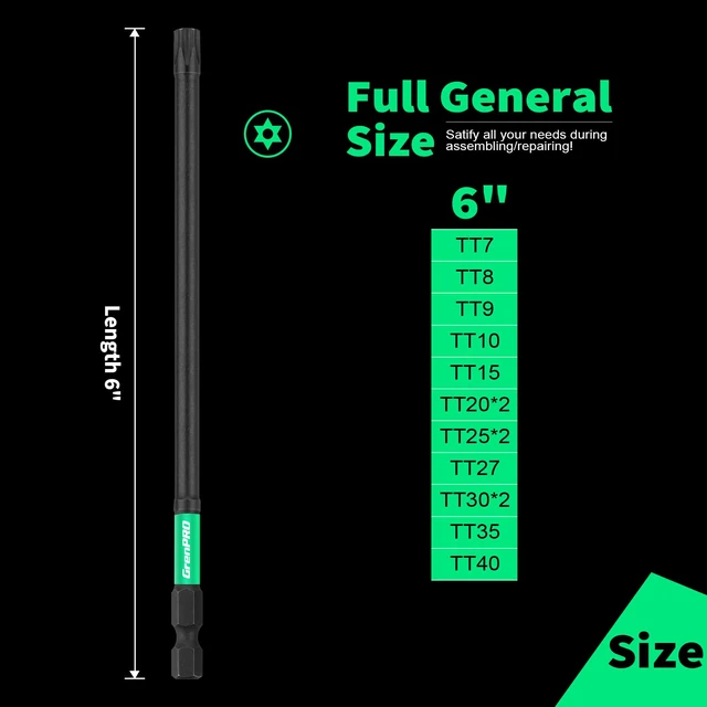 Alt view image 5 of 7 - 6" Torx Bit Set 14pc TT7-TT40, S2 Steel Magnetic Screwdriver Bits Impact Driver Bit Set, CNC Machined Torx Bits Security Torque, Tamper Proof Torx Bit Set, Star Screwdriver Bits Sets