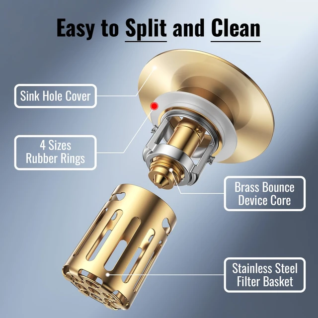 Alt view image 4 of 7 - Heavy-Duty All-Metal Sink Stopper & Drain Strainer for Bathroom, Anti-Clog Anti Drain Flies/Smell Blocking/Easy Cleaning/2-Pack/Dual Drainage Modes/Pop-Up Design/Fits 1.1"2.36" Drain