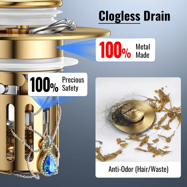 Alt view image 5 of 7 - Heavy-Duty All-Metal Sink Stopper & Drain Strainer for Bathroom, Anti-Clog Anti Drain Flies/Smell Blocking/Easy Cleaning/2-Pack/Dual Drainage Modes/Pop-Up Design/Fits 1.1"2.36" Drain