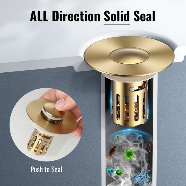 Alt view image 6 of 7 - Heavy-Duty All-Metal Sink Stopper & Drain Strainer for Bathroom, Anti-Clog Anti Drain Flies/Smell Blocking/Easy Cleaning/2-Pack/Dual Drainage Modes/Pop-Up Design/Fits 1.1"2.36" Drain