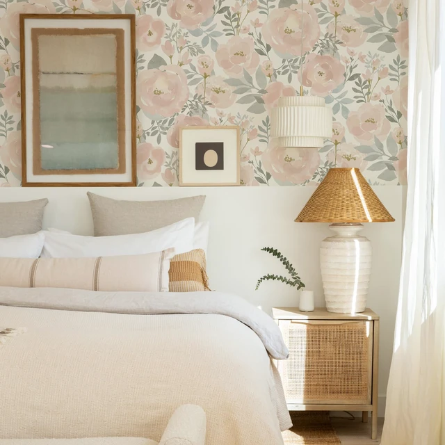 Alt view image 2 of 7 - Peel and Stick Wallpaper Peony Floral Wallpaper 17.3in x393.7in Floral Contact Paper Self Adhesive Removable Wall paper for Bedroom Laundry Room, Light Pink