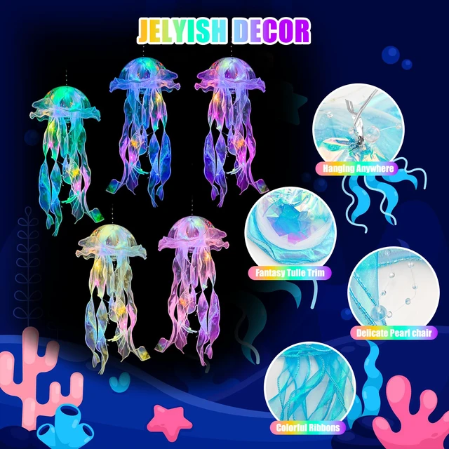 Alt view image 3 of 7 - Jellyfish Decor - 10 PCS Light up Jellyfish Lanterns, Ocean Decor Hanging Jelly Fish for Mermaid Birthday Decorations, Under the Sea Party Decorations, Classroom Ceilings Ocean Themed Gifts