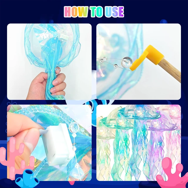 Alt view image 7 of 7 - Jellyfish Decor - 10 PCS Light up Jellyfish Lanterns, Ocean Decor Hanging Jelly Fish for Mermaid Birthday Decorations, Under the Sea Party Decorations, Classroom Ceilings Ocean Themed Gifts