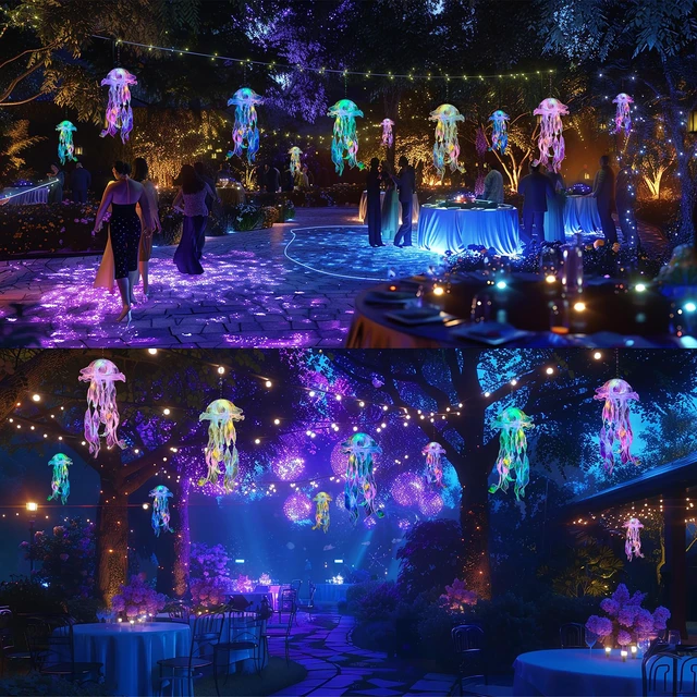 Alt view image 5 of 7 - Jellyfish Decor - 10 PCS Light up Jellyfish Lanterns, Ocean Decor Hanging Jelly Fish for Mermaid Birthday Decorations, Under the Sea Party Decorations, Classroom Ceilings Ocean Themed Gifts