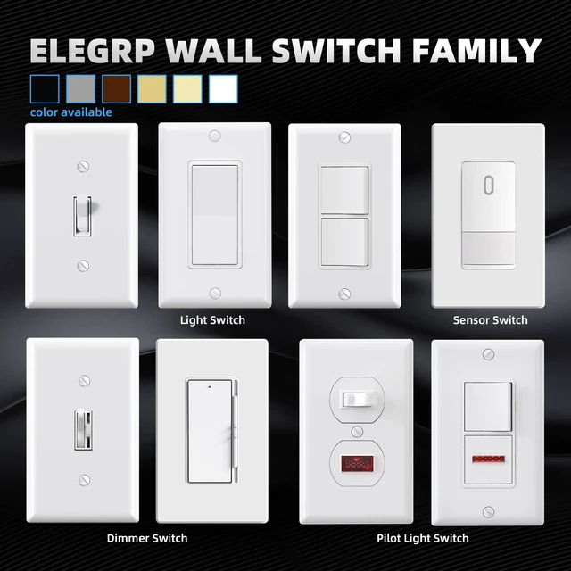 Alt view image 6 of 7 - Single Pole Glossy Toggle Light Switch with Matte Mid Screwless Plate, 15A 120V, Toggle Framed AC Quiet Wall Switch, On/Off, Self-Grounding, Residential Grade, UL (5 Pack, White)