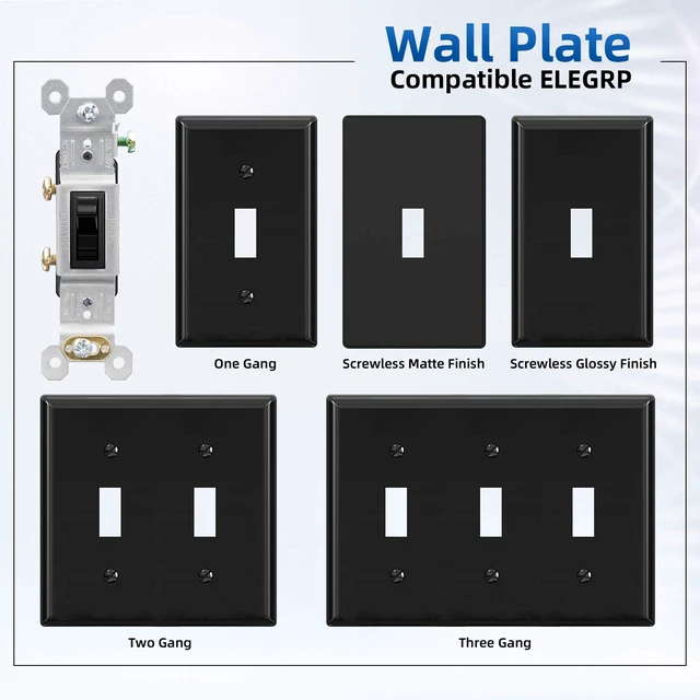Alt view image 3 of 7 - Single Pole Toggle Light Switch, 15 Amp, 120 Volt, Toggle Framed AC Quiet Switch, In Wall On/Off Switch Replacement, Self-Grounding, Residential and Commercial Grade, UL (20 Pack, Glossy Black)