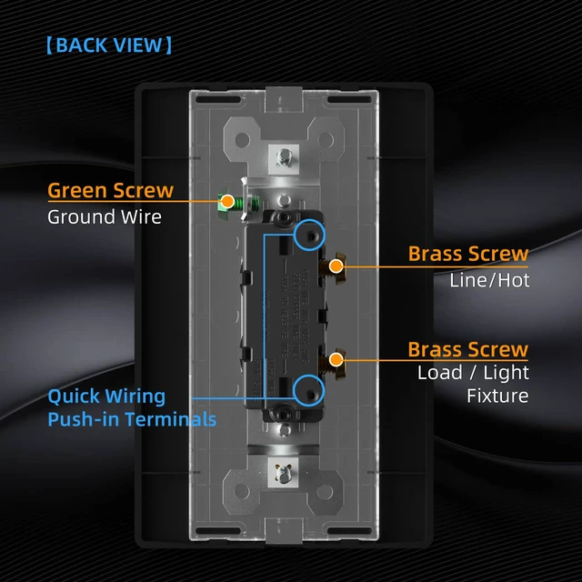 Alt view image 5 of 7 - Single Pole Glossy Toggle Light Switch with Matte Mid Screwless Plate, 15A 120V, Toggle Framed AC Quiet Switch, On/Off Wall Switch, Self-Grounding, Residential Grade, UL (5 Pack, Black)