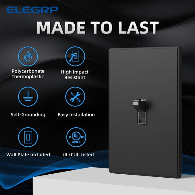 Alt view image 2 of 7 - Single Pole Glossy Toggle Light Switch with Matte Mid Screwless Plate, 15A 120V, Toggle Framed AC Quiet Switch, On/Off Wall Switch, Self-Grounding, Residential Grade, UL (5 Pack, Black)