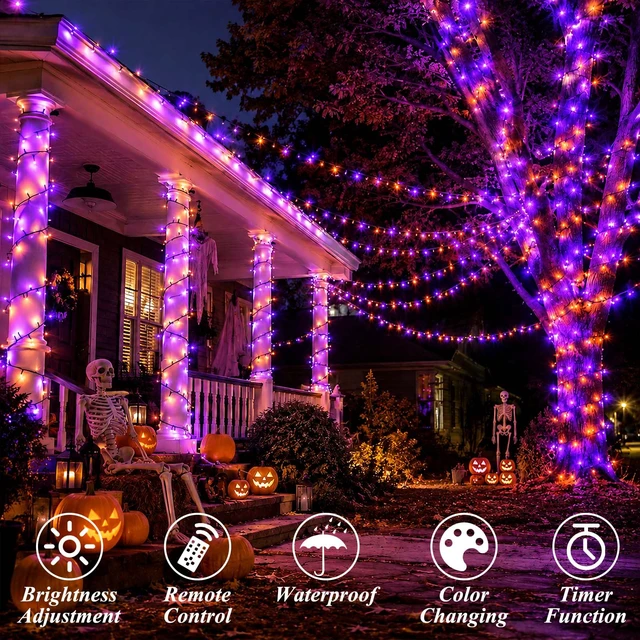 Alt view image 2 of 7 - Color Changing Christmas String Lights Connectable, 66Ft 200 LED 35 Colors Halloween Lights Outdoor with Remote, Orange and Purple Light Plug in for Xmas Tree Light Indoor Party Decor