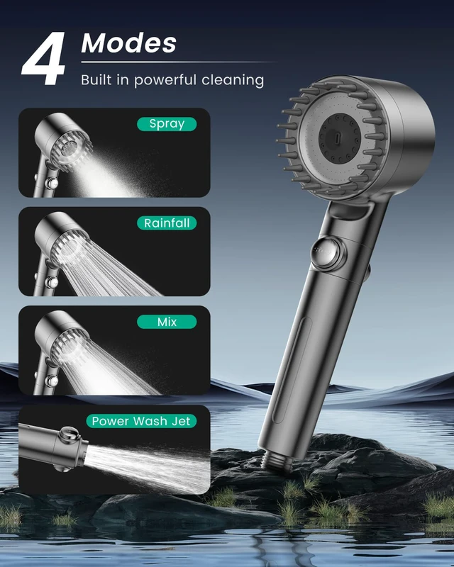 Alt view image 6 of 7 - Filtered Shower Head with Handheld 2PCS Filters ShowerHead 4 Spray, High Pressure Shower Heads with ON/OFF Button, Water Softener for Hard Water, 70" Hose, Remove Chlorine