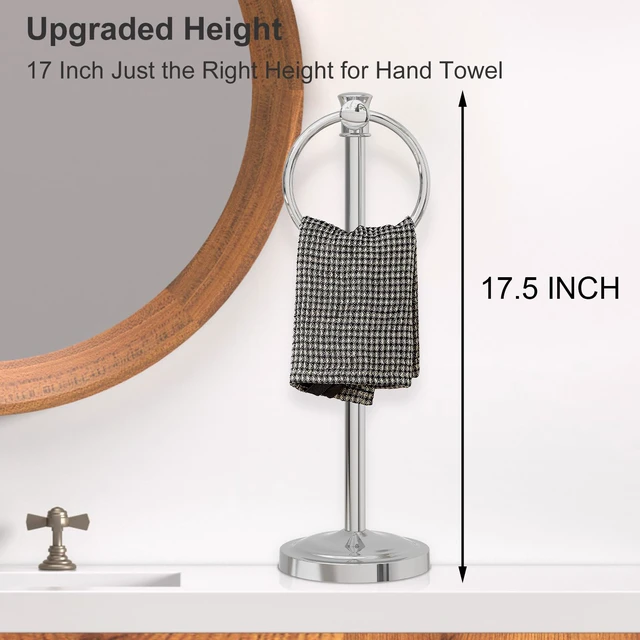 Alt view image 2 of 7 - Hand Towel Holder Stand Free Standing Towel Bar Polished Chrome 17 Inch Hanging Floor Hand Towel Rack Ring,for Bathroom Kitchen Countertops, Hardware Accessories SUS 304 Heavy-Duty Base