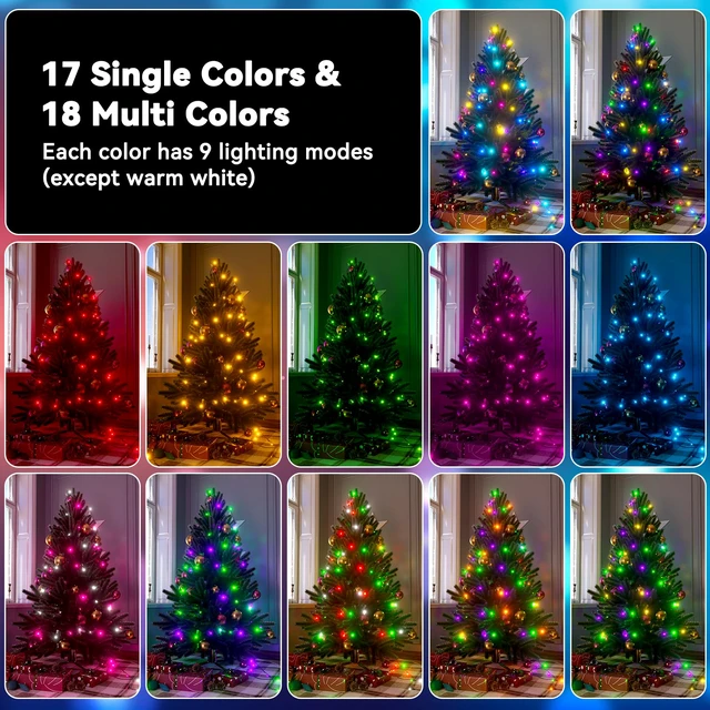 Alt view image 4 of 7 - Color Changing Christmas String Lights Connectable, 66Ft 200 LED 35 Colors Halloween Lights Outdoor with Remote, Orange and Purple Light Plug in for Xmas Tree Light Indoor Party Decor