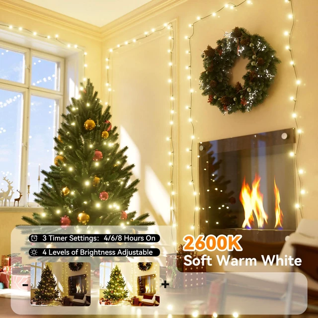 Alt view image 5 of 7 - Color Changing Christmas String Lights Connectable, 66Ft 200 LED 35 Colors Halloween Lights Outdoor with Remote, Orange and Purple Light Plug in for Xmas Tree Light Indoor Party Decor
