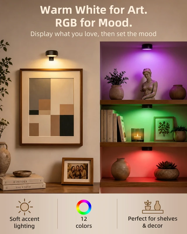 Alt view image 7 of 7 - Picture RGB Lights for Wall, Rechargeable Magnetic with Remote (Black-6P) 1500mAh rechargeable magnetic lights with 3 color temperatures, dimming and timer for paintings, posters, frames and wall art