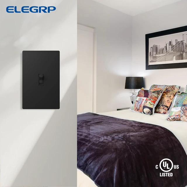 Alt view image 7 of 7 - Single Pole Glossy Toggle Light Switch with Matte Mid Screwless Plate, 15A 120V, Toggle Framed AC Quiet Switch, On/Off Wall Switch, Self-Grounding, Residential Grade, UL (5 Pack, Black)