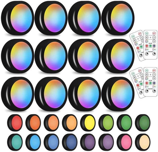 Main image of Wireless 16 Color Changing LED Puck Light 12 Pack LED Under Cabinet Lighting Closet Light Battery Powered Night Lights with Remote Control Dimmer & Timing Function