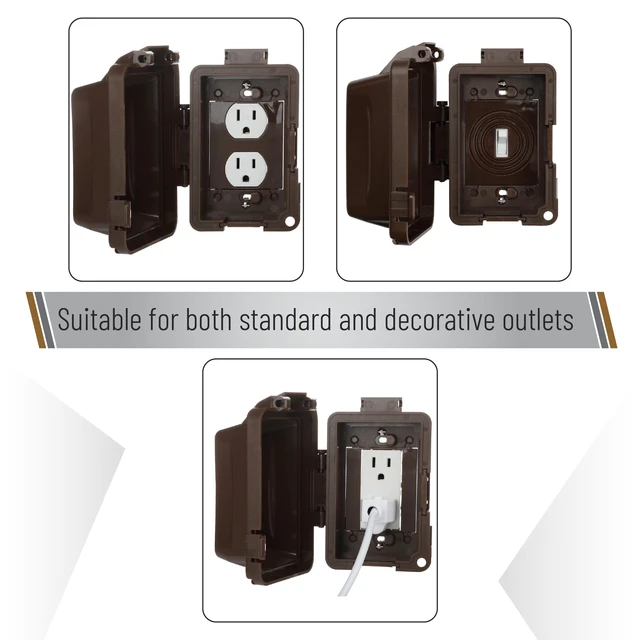 Alt view image 2 of 7 - Weatherproof Electrical Outlet Cover, 1-Gang, Brown Outdoor Outlet Cover Weatherproof, Outdoor Plug Cover, Outlet Cover Box