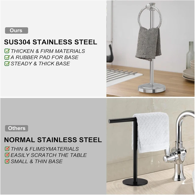 Alt view image 5 of 7 - Hand Towel Holder Stand Free Standing Towel Bar Polished Chrome 17 Inch Hanging Floor Hand Towel Rack Ring,for Bathroom Kitchen Countertops, Hardware Accessories SUS 304 Heavy-Duty Base